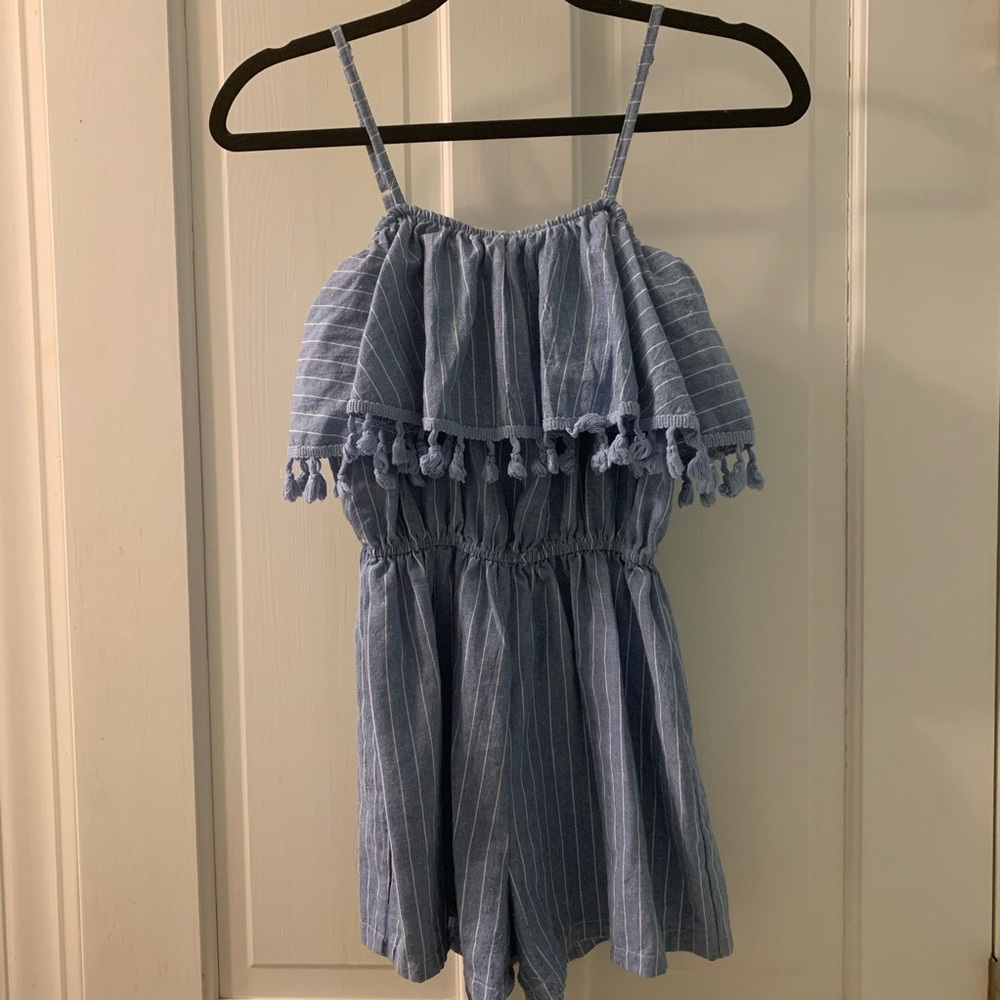 Blue and White Striped Romper